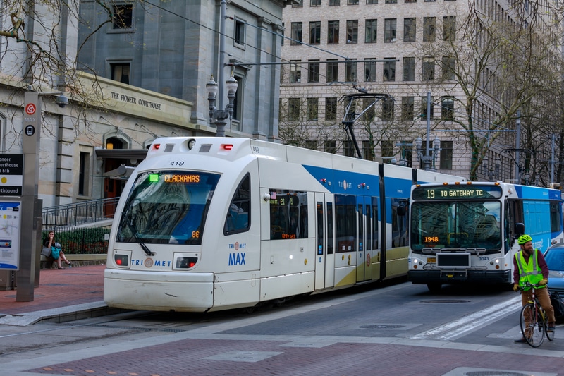 TriMet tram and bus